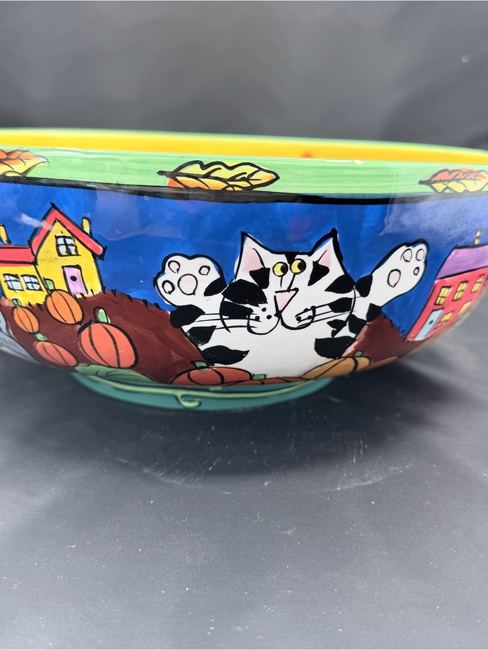 Catzilla 2001 Candace Reiter Large Mixing/Serving Bowl 12” Cats Pumpkins